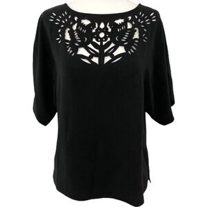 RACHEL Rachel Roy Laser Cut Floral Birds Dolman Short Sleeve Top Black Size XS